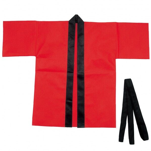 カラー不織布ハッピ(帯付) 赤 M