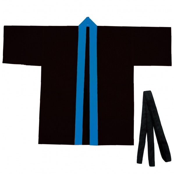 カラー不織布ハッピ(帯付) 黒(襟青) M