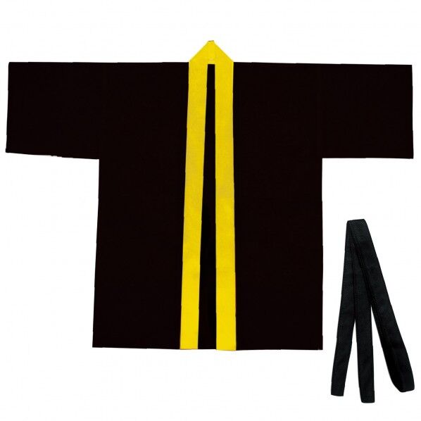 カラー不織布ハッピ(帯付) 黒(襟黄) M