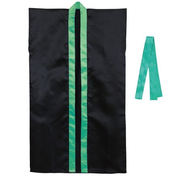 ソフトサテンロングハッピ(ハチマキ付) 黒(襟緑) M