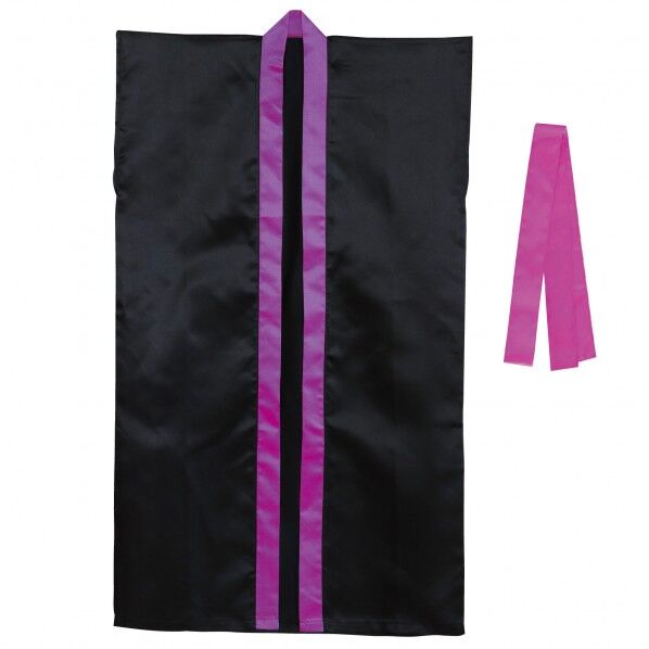 ソフトサテンロングハッピ(ハチマキ付) 黒(襟紫) M