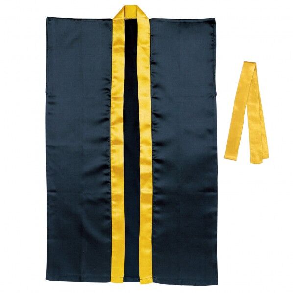 ソフトサテンロングハッピ(ハチマキ付) 黒(襟金) M