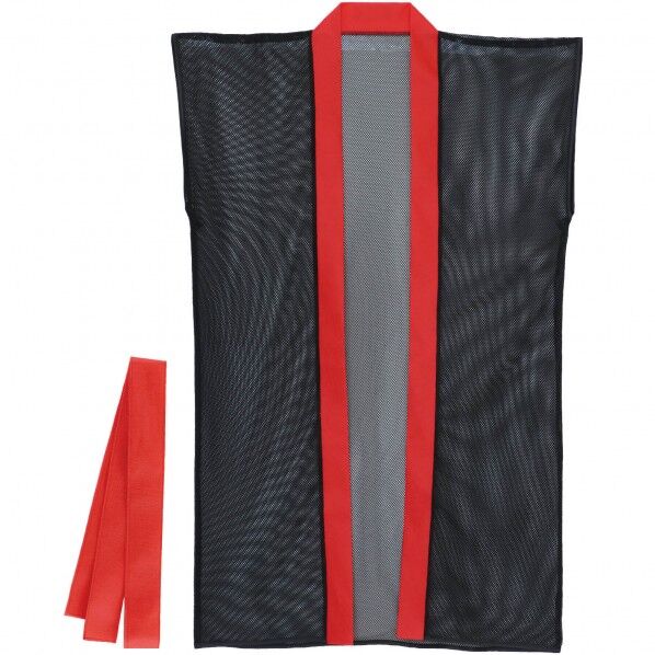 メッシュロングハッピ(ハチマキ付) 黒(赤襟) J