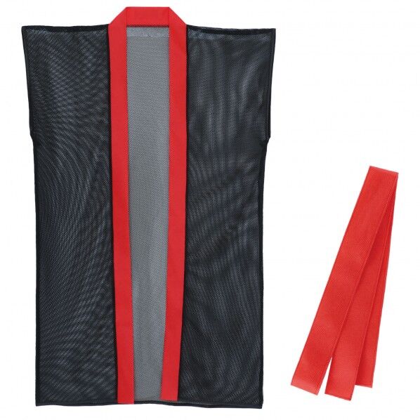 メッシュロングハッピ(ハチマキ付) 黒(赤襟) S