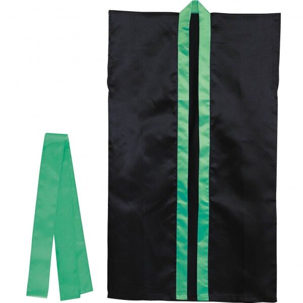 ソフトサテンロングハッピ(ハチマキ付) 黒(襟緑) J