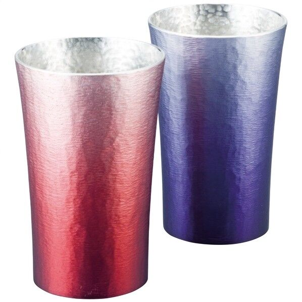 大阪錫器 錫製タンブラー200ml2客セット 17.4×13×8.6cm 赤(HOKAGE)・紫(SHINRA) 16-1-1N2P 1点