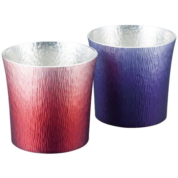 大阪錫器 錫製タンブラー310ml2客セット 21×13×10.2cm 赤(HOKAGE)・紫(SHINRA) 24-2-1N2P 1点