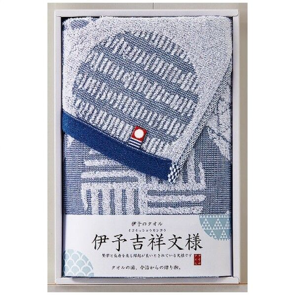 伊予吉祥文様 フェイスタオル ブルー 15.5×22.5×4cm IM1045-802(ブルー) 1点
