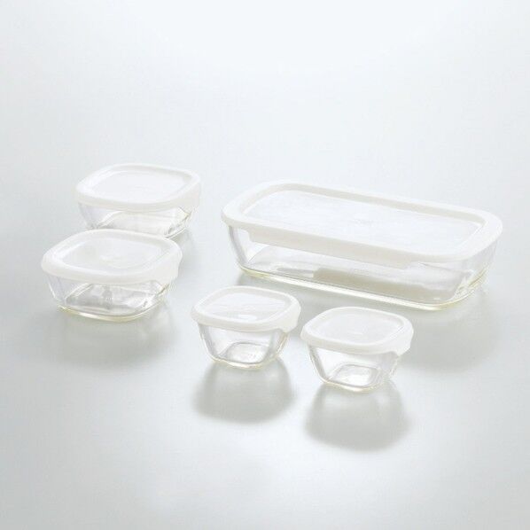 ハリオ 耐熱ガラス製保存容器・ミニ角小鉢5点セット 24.5×13.3×16.5cm KSTL-3508-OW 1点