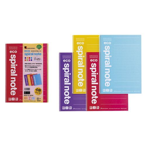B5エコスパイラルノート4冊パック パープル,イエロー,レッド,ライトブルー N900P 1