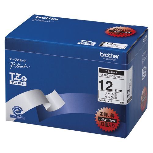ピータッチテープ12mm10巻 白 黒文字 TZE-231V10 1