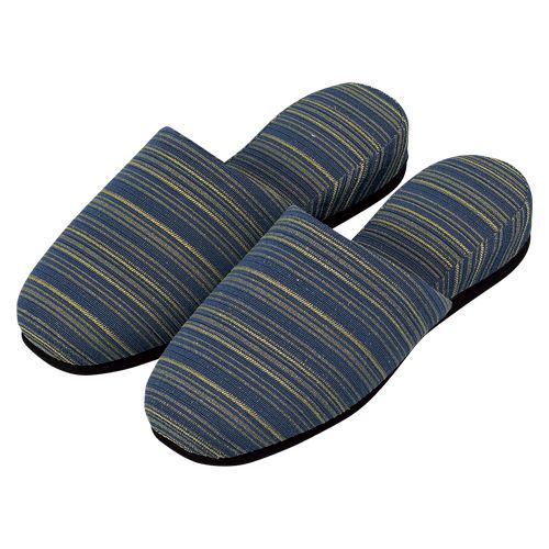 うね織り縞柄スリッパ 青竹 10800068 1