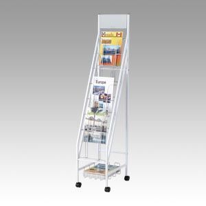 収納カゴ付きパンフレットスタンド 白 313×408×1486mm YS-42 1