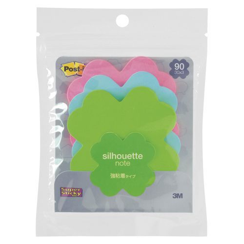 ポストイット強粘着ノートクローバー ライム・エレクトリックブルー・ローズ SSS-CL 1