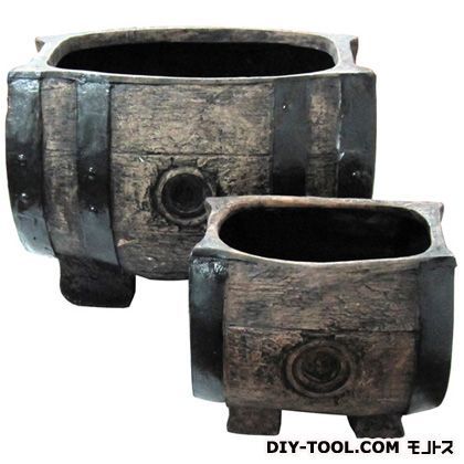 樽型プランター(S・Lセット) グレーブラウン S型:幅25cm×奥行22cm×高さ22cmL型:幅43cm×奥行37cm×高さ33cm 1点