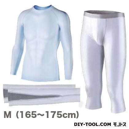ボディータフネス冷感・消臭パワーストレッチクルーネックシャツ(長袖シャツ+七分パンツ+アームカバー)3点セット ホワイト M 1