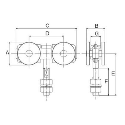 3号ステンレスドアハンガー用ベアリング複車 #3 S-4WHBN 1