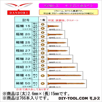 極細ビス 頭大 24号(ビット1本付) 2.6mm×15mm 448-D-79 766本
