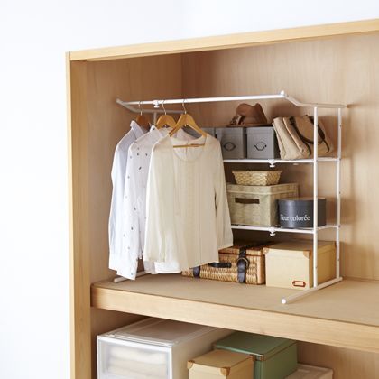 押入れ伸縮ハンガーシェルフ 白 幅:約76-105奥行:約56高さ:約90 OHW-40 1