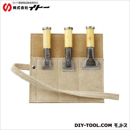 豆道楽豆鑿鍛造三本組革鑿巻き 約100×100mm 013252 1