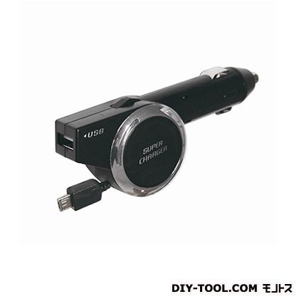 USB付きリール式DC充電器1.3AmicroUSB