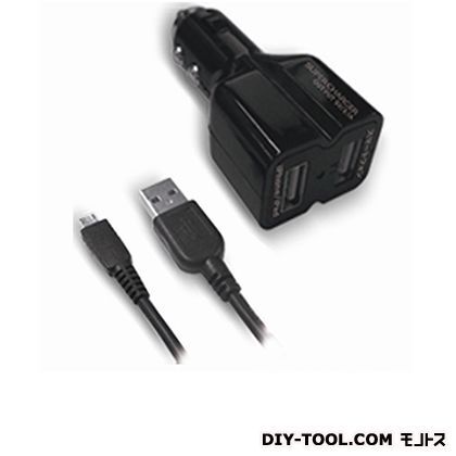 DC-3.1A-USB2ポート電源+microUSB充電ケーブル ブラック AJ-410 1