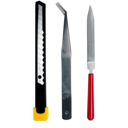 ホビーツールセット ピンセット:125×13×10mmホビーヤスリ:127×8×2mmカッター:120×14×9mm HS-1 1