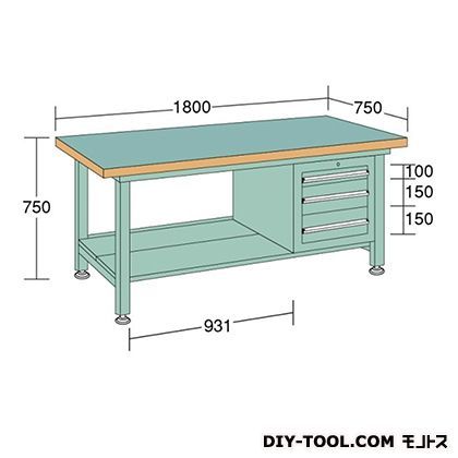 中量作業台 幅×奥行×高さ:1200×750×750mm CL127F 1