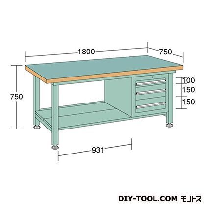中量作業台 幅×奥行×高さ:1800×750×750mm CL187F 1