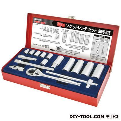 16pcsソケットレンチセット3/8DR レッド SWS-316 1点