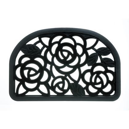 玄関ラバーマットSSローズ柄 ブラック 60×40×1H(cm) 1