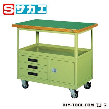 移動作業車(下段3段引出し・ロッカー付) グリーン SKR300 1