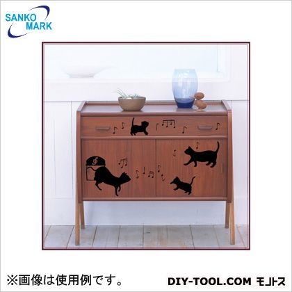 ねこと音符 ウォールステッカー 黒 NWS-78-A4 1枚