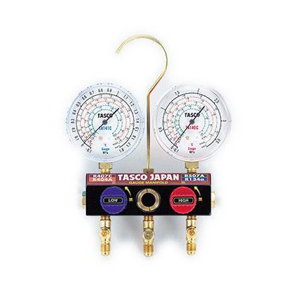ボールバルブ式ハイブリッドゲージマニホールドキット(ホース・ケース無し)(R404A、R407C) TA124NK-1 1
