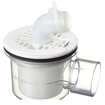 かさ上げ防水パン用排水トラップ T.Eトラップ 横型 本体:透明/目皿/目皿受:ニューホワイト PNT-SWM 1台