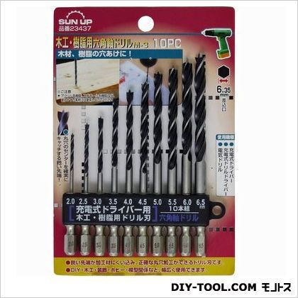 木工・樹脂用 六角軸ドリル 10PC 10点