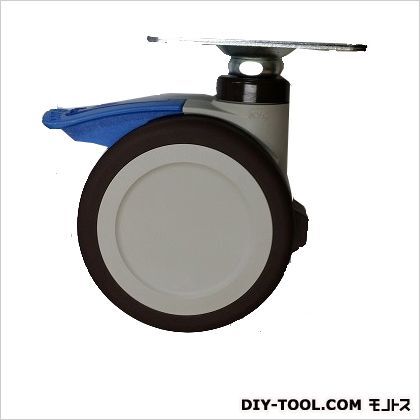 ウレタンエラストマー双輪キャスタープレート式段階ストッパー機能付 グレー・茶・ユニクロメッキブルー 100mm 51482 1