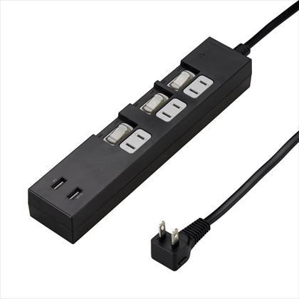 個別スイッチ付3AC2USB3.4A ブラック 2m Y02KS532BK2U 1