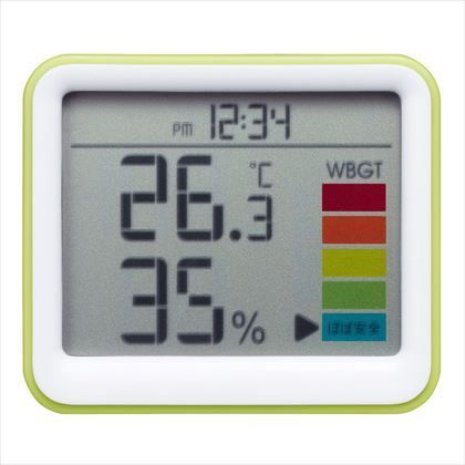 時計付き置き型デジタル温湿度計 グリーン 約W79×H68×D38mm DO03GR 1