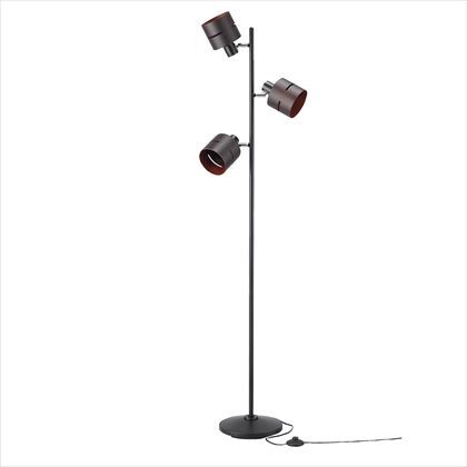 3灯ウッドセードフロアスタンドダークウッド ダークブラウン セード約径125mm×H150mmパイプ約1570mmベース約径270mm×H50mm FSX60X01DW 1